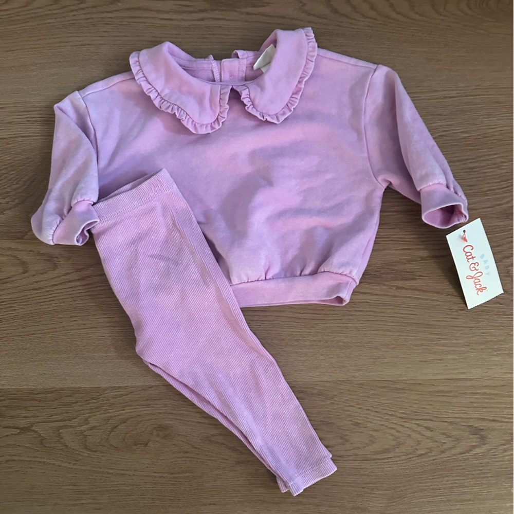 Cat and Jack Pink Ruffled Collar Baby Girl 2 pc Set